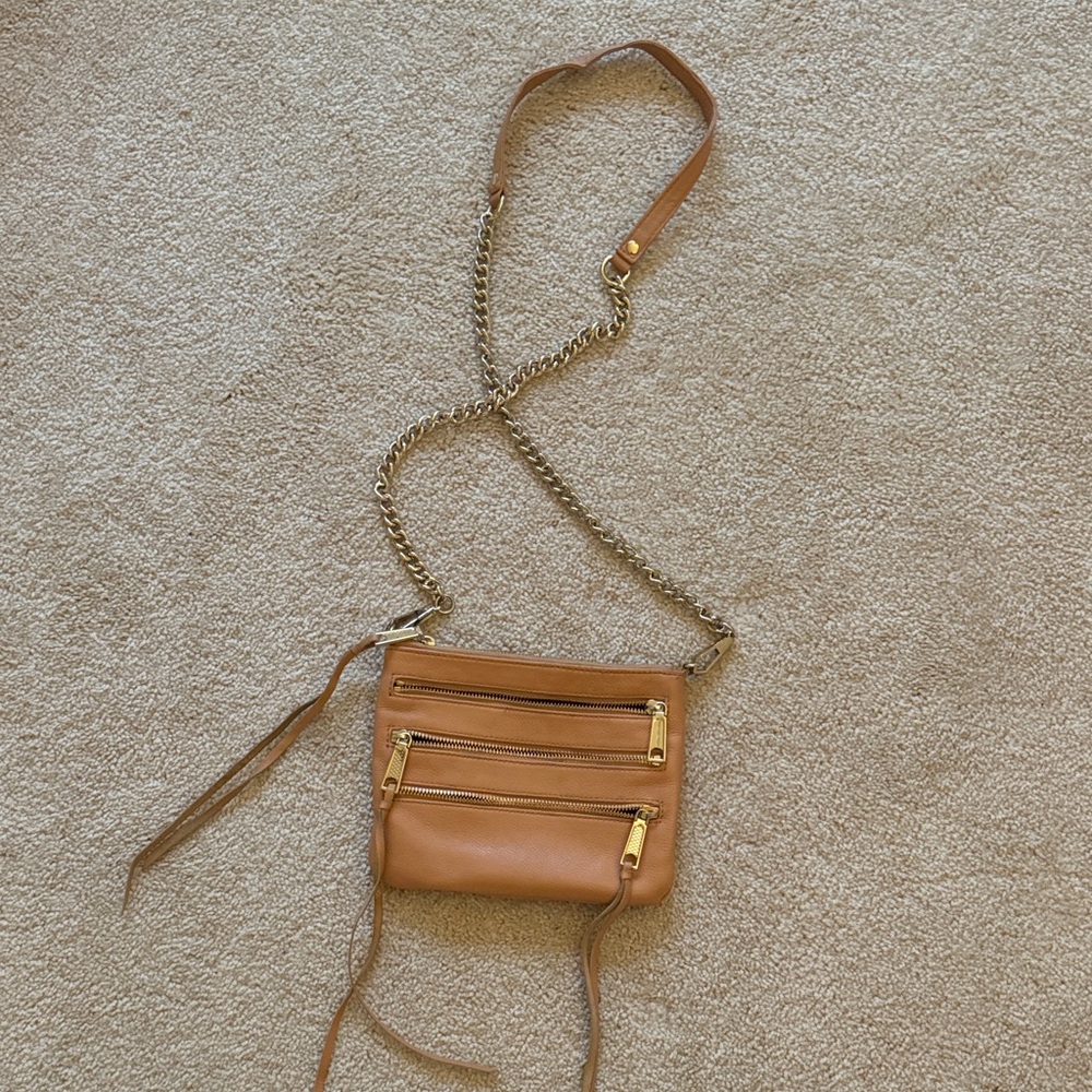 Rebecca Minkoff Tan Crossbody Bag with Gold Chain
